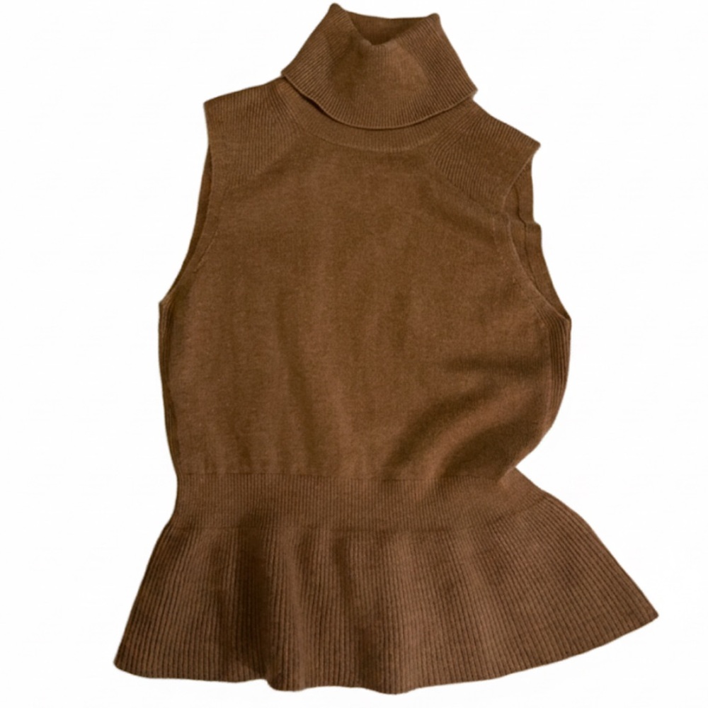 Brown Sleeveless Turtleneck Sweater - Cashmere